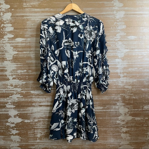 Parker Linette Combo Dress Blue Rooted Floral Silk - Picture 4 of 6